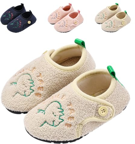 DRECAGE Toddler Slippers Boys Girls Kids House Slippers Non Slip Cosy Barefoot Indoor Slippers for Children Beige 5 UK Child