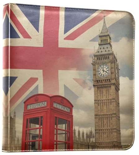 Reiacy Álbum de fotos grande autoadhesivo – Libro de recuerdos de cuero con temática de la bandera británica de Londres, carpeta de anillos recargable con 20 hojas para fotos de 6 x 4, 7 x 5 para