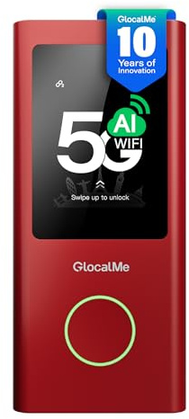 GlocalMe Numen Air Portable WiFi Hotspot 5G with 1GB Global Data | No SIM, No Roaming Fees, Coverage in 200+ Countries, 2.5Gbps MiFi Travel Router, Connect 16 Devices, 5400mAh Batt