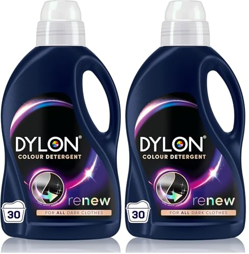 Dylon Black & Dark Detergent (30 Wash Loads), Liquid Laundry Detergent for all Black & Dark Clothes, renewing in every wash with optimal results in 10 washes (Pack of 2)
