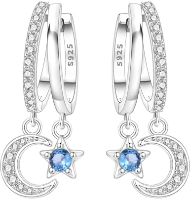 Örhängen silver 925 hängande för damer örhängen i 925 sterlingsilver örhängen med zirkonia allergivänliga örhängen för kvinnor alla hjärtans dag gåva födelsedagspresent, Silver