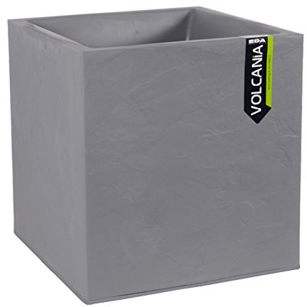 EDA - Pot Carré 40 cm Volcania 31 L - Décor Imitation Pierre - Double Paroi - Zone de Rétention d'Eau - 39,5 x 39,5 x 43,5 cm - Gris galet