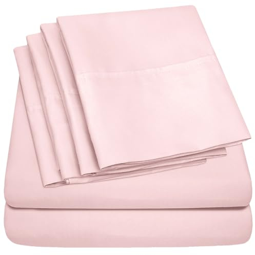 Sweet Home Collection - Juego de sábanas, 4 Piezas, 1500 Hilos, Calidad egipcia, sábana Bajera con Esquinas amplias, Rosa Claro, Matrimonio Doble