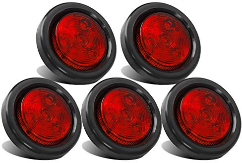 Partsam 5pcs 2 inch Red 4 LED Round Sealed Trailer Clearance Marker Light [DOT Approved] Mount Grommet/Pigtails Hardwired