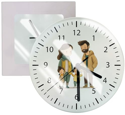 H-E 20pcs/CTN Sublimation Blank Round Clock Tempered Glass Glossy Photo Frame Clock Decor, Heat Press Clocks with Dia7.8 for Heat Transfer Printing