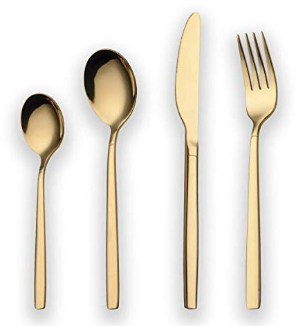 Berglander 24-Piece Titanium Stainless Steel Cutlery Set, Flatware Set for 6, Shiny Gold