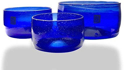 Maison Zoe Glasschalen aus Recycling-Glas Amudi 3er Set - dunkelblau - blau - 100% Handmade - Snackschalen - Servierschüsseln - Schalen aus Glas - Dekoschalen