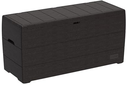 Duramax Cedargrain Durabox 270 Litre/ 71 Gallons plastic storage box, Outdoor Deck Garden Furniture Organizer, Lockable Lid, Plastic Cushion Box with Wheels and Handles, Patio Box, Dark Brown