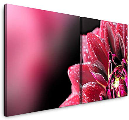Paul Sinus Art GmbH Dahlie mit Tautropfen 120x60cm - 2 Wandbilder je 60x60cm Kunstdruck modern Wandbilder XXL Wanddekoration Design Wand Bild