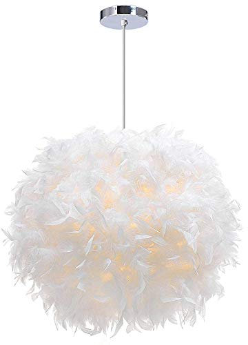 iDEGU Lampada a Sospensione LED Moderno, Lampadario a Sospensione in Piume 30CM Illuminazione E27 Decorazione Lampada a Soffitto per Camera da Letto Soggiorno Corridoio (Bianco)