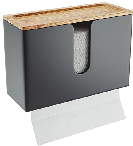 NATURE SUPPLIES Dispenser per Carta Asciugamani in Legno - Porta Salviette da Parete e da Tavolo per Tovaglioli Piegati a C, a Z ed Intercalati (Bamboo Naturale, Standard)(Nero, Top)