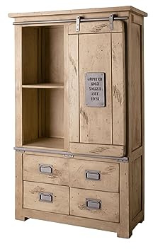 MASSIVMOEBEL24.DE Schrank Mango beige lackiert Railway #313 | 90x45x150 (BxTxH) 66 kg Industrial montiert vollmassiv