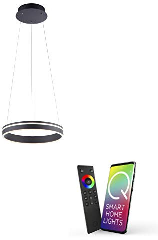 Paul Neuhaus Q-VITO LED Pendelleuchte 40cm anthra smarthome Fernbedienung | Works with Alexa, Smart Home, Fernbedienung, CCT warmweiß – kaltweiß