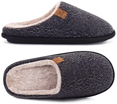 COFACE Pantofole da Uomo Invernali Plaid, Comoda Memory Foam | Calde Scarpe da Casa in Lana con Suola Antiscivolo Taglia 40-49