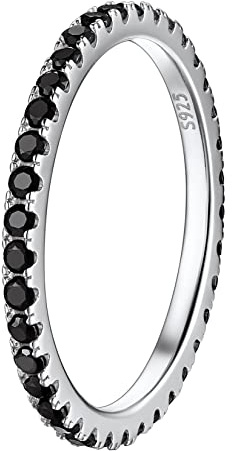 Suplight Damen Ringe mit Stein Silber 925 Fingerring Eheringe Verlobungsring Breite 2mm Größe 16,5mm schwarz