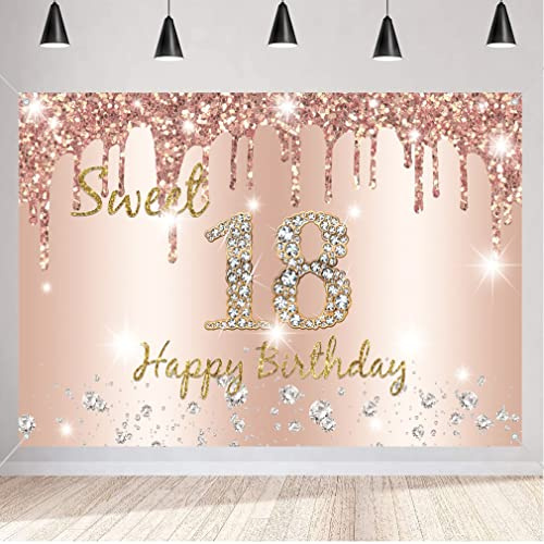18. Geburtstag Mädchen Deko, 18 Geburtstag Stoff Schild Plakat Banner Roségold, Happy 18 Birthday Hintergrund Banner Mädchen Geburtstagsfeier Deko