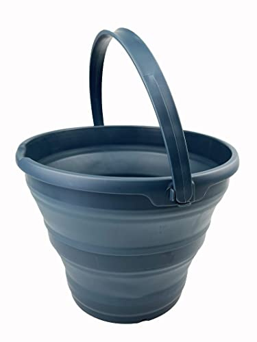 SAMMART 10L zusammenklappbarer Kunststoffeimer – Faltbare runde Wanne – tragbarer Wassereimer zum Angeln – platzsparender Wassertopf für den Außenbereich (Blatt Blau)