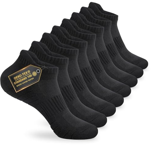 Mowenti Sneaker Socken Damen 35-38 Herren Sportsocken Tennissocken Wandersocken Laufsocken Frottee Running Socks 8 Paar Schwarz