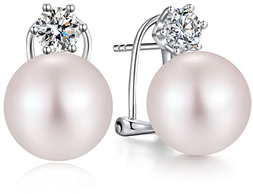 Orecchini Perle Donnain Argento Sterling 925 Orecchini a Bottone Perla Zrconi Diamantati Perle Gioielli Regali per Donne Matrimonio Spose 12 mm Perla Bianca