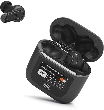 JBL Tour Pro 2 - True Wireless Noise Cancelling Earbuds with Smart Charging Case, 6-mic Perfect Calls with Voice Control, Up to 40hrs of Playtime, Immersive JBL Spatial Sound (Black)