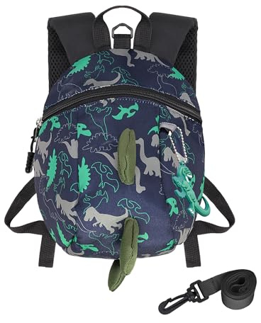 VReder Kids Dinosaur Backpack, New Enhanced Version Boys Girls Toddler Rucksack, Cartoon Safety Anti-Lost Strap Rucksack with Reins, for 1-6 Years Old Toddler (Blue)