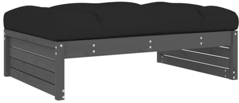 vidaXL Gartenhocker, Sitzhocker mit Kissen Latten-Design, Modular Holz Hocker für Garten Terrasse, Fußhocker Gartenmöbel, Grau Massivholz Kiefer