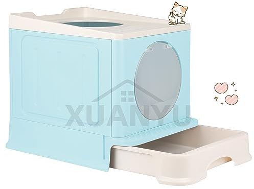 XUANYU Grande Lettiera Gatto Chiusa con Paletta e 2 Porte Lettiera per Gatti con Coperchio Toilette Chiusa Portatile per Gatti Cassetta Toilette per Gatti, Fino a 7 kg/15 lbs (Blu L-45×34×39 cm)