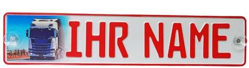LKW Truck Fahrerschild Schild Namensschild mit Ihr FOTO + Name oder Text Funschild Fun Schild Wunschtext AUTO Trucker Car Rot Geburtstag Geschenk