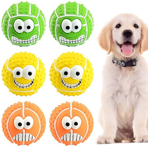 Vegena Quietschball Für Hunde, 6 Stück Hundeball Unzerstörbar, 8cm Hundespielzeug Ball, Dauerhaftes Quietschende Hundebälle, Weiches Latex Bouncy Fetch Bälle Für Große, Mittelgroße, Kleine Hunde