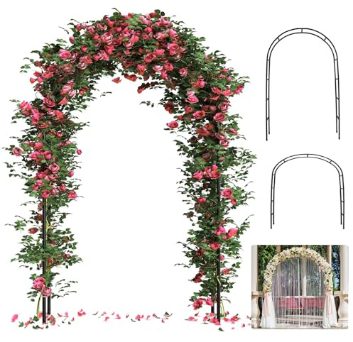 Thickened 0.7mm Tube Garden Arch Trellis, 4.6 * 7.8 or 6.4 * 7.5Ft, Metal Archway Arbor Stable Outdoor Garden Trellis for Climbing Plants, Party Wedding Arch Decoration