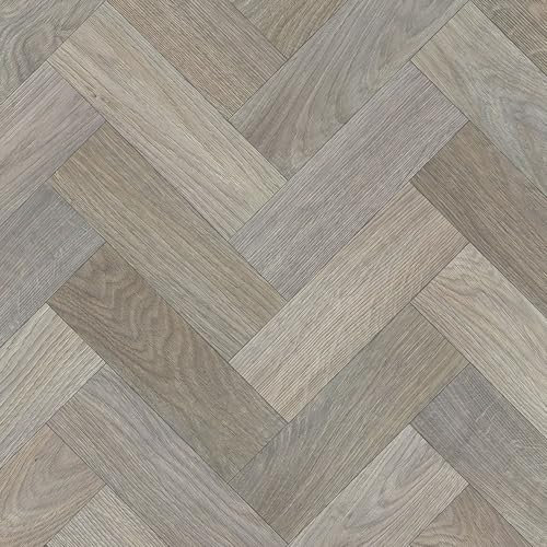 Brown Herringbone Pattern Anti-Slip Wood Effect Vinyl Flooring For LivingRoom, Hallways, Kitchen, 2.8mm Vinyl Sheet-2m(6'6) X 3m(9'9)-6m²