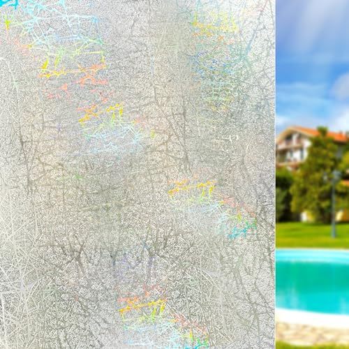 Qualsen Fensterfolie Blickdicht Sichtschutzfolie Fenster, 3D Regenbogen Künstlerische Linien Folie Fenster Sichtschutz Dekoration Statisch Haftend Selbsthaftende Milchglasfolie für Zuhause, 90x200cm