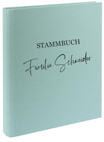 AWASG Dokumentenmappe Stammbuch - Personalisiert mit Namen - Ringbuch Ordner für die Familie - Familienordner Leinen zum Einsortieren von Unterlagen (mint)