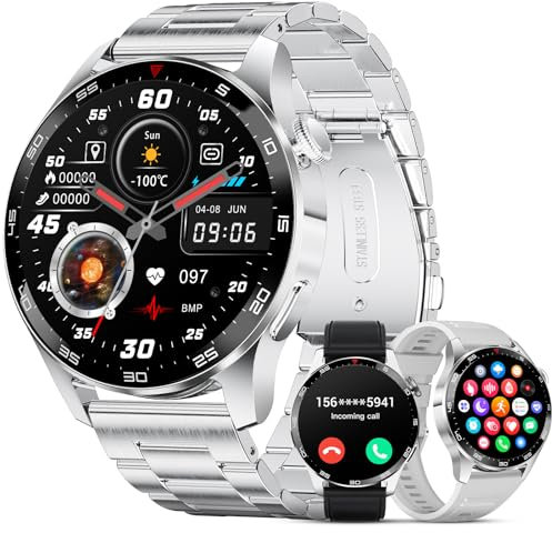 LIGE Smartwatch Herren, 1.43''AMOLED Militärs Smart Watch Mit 100+Sportmodi Fitnessuhr, Telefonfunktion, Herzfrequenz Schlafüberwachung, 5ATM Wasserdicht, 400mAh für Android iOS, Bluetooth Anrufe 2024