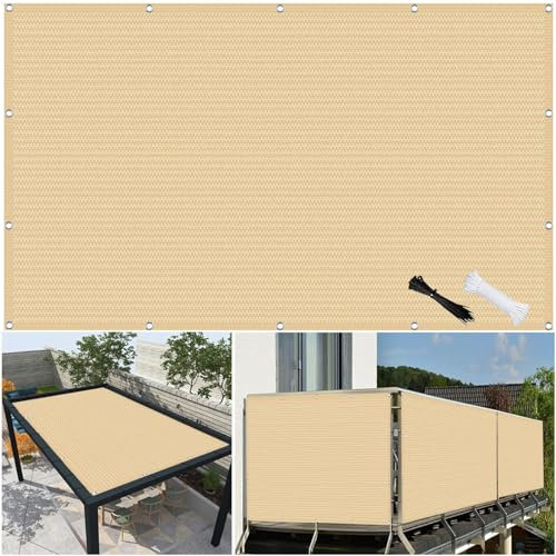 Gartensegel, rechteckig, HDPE, atmungsaktiv, 98 % UV-Schutz, atmungsaktiv, mit Kabelbindern, für Outdoor und Aktivitäten, Sandgelb