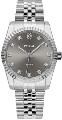 PASCAL Timeless Classic Diamond Watch for Women– Swiss Quartz Watch with Lab-Grown Diamonds, Sapphire Crystal, Elegant Dress Watch Gift,10 ATM Water Resistant, Fits 6.5-9.5 Wrists (Silver, 31mm)