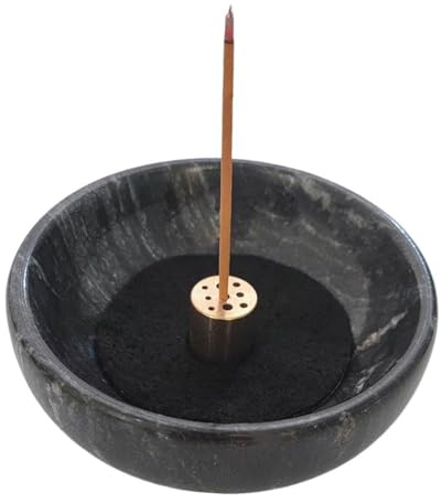 Räucherstäbchenhalter aus natürlichem Marmor mit 9 Löchern Räucherstäbchenhalter für Stäbchen, Palo Santo und weißer Salbei, handgefertigter Räucherstäbchenhalter (schwarz)