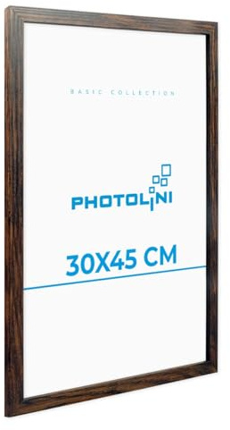 PHOTOLINI Bilderrahmen 30x45 Eiche Dunkel aus MDF-Holz Poster-Rahmen, bruchsicheres Acrylglas, zum Aufhängen, extra Zubehör - für Fotos & Poster
