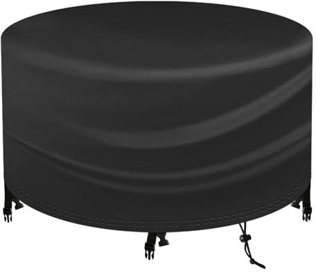FMJTXD Runde Abdeckhaube für Gartenmöbel,Wasserdicht, Winddicht, Anti-UV, 420D Oxford Gewebe, Schutzhülle für Gartentisch Rund, Abdeckplane Gartenmöbel Rund, Abdeckung Winterfest,Ø80x70cm,Schwarz