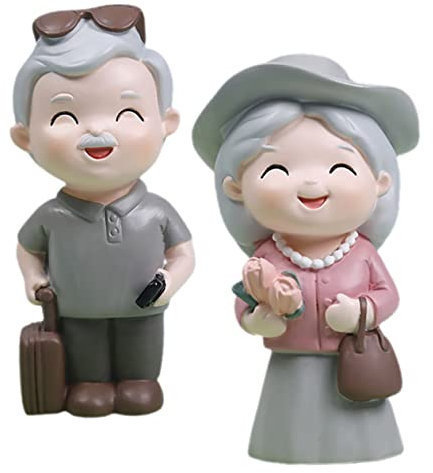 FUNOMOCYA 2pezzi Decorazione Statuetta Anziani in Resina Nonni Viaggiatori Romantici Ornamento Delicato e Leggero Facile Da Esporre e Collezionare Per Casa e Ufficio