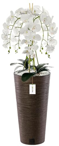 botle Künstliche Orchidee Kaskaden Blumenstrauß Weiß im Topf Dunkelbraun H 110 cm Heimbüro Dekoration, Kunstpflanze Orchidee, Kunstblume, Künstliche Orchidee im Topf