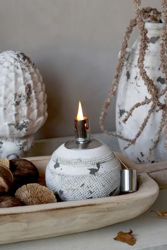 Shabby Chic Oil Lamp Concrete Stainless Steel Wick Burner Ball Small Garden Outdoor