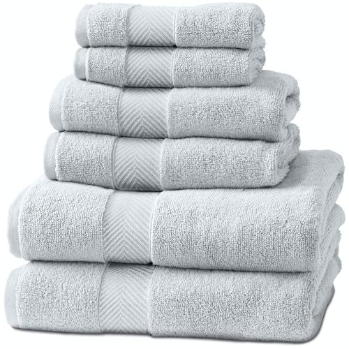 Natureva Viscose from Bamboo Bath Towels Set of 6 - Extra Plush 700 GSM Quick Dry Cotton Blend for Luxury Bathroom Comfort - Super Soft, Large, Absorbent - Mist