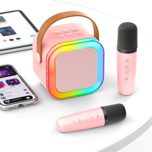 Kinder Karaoke-Maschine 2 Mikrofone - Mini Karaoke-Maschine mit Karaoke-Mikrofonen für Kind - Geburtstagsgeschenk für Mädchen Jungen - Tragbarer Bluetooth-Lautsprecher Spielzeug für Kinder von 3-12