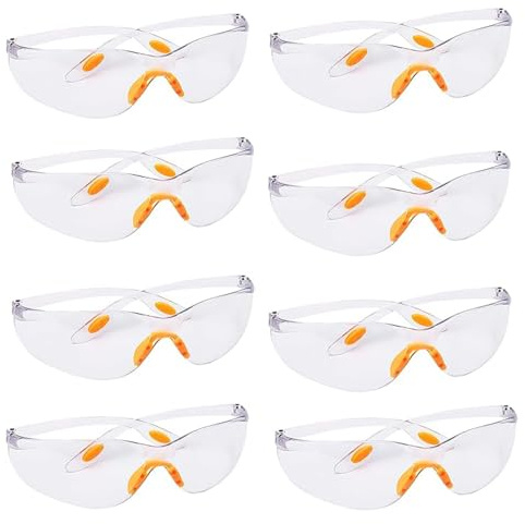 Exsbtay 8 Paires Lunettes de Sécurité Transparentes, Lunette de Protection Travail, Lunettes de Protection Enveloppantes Transparentes, Lunettes de Sécurité Résistantes pour Les Femmes/Hommes/Enfants