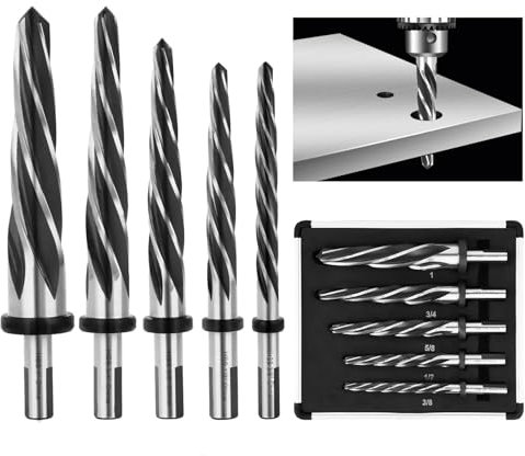 Reamer Drill Bit Set for Steel Metal Wood Alloy, 5 PCS M2 HSS Tapered Reamer Bit Set, 1/2 Shank Bridge/Construction Reamers Set - Align and Enlarge Existing Holes to 3/8, 1/2, 5/8, 3/4, 1