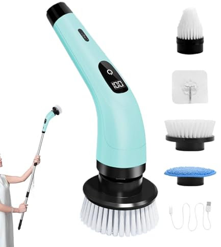 Electric Scrubber for Cleaning 3 Extension Poles 2 Adjustable Speeds