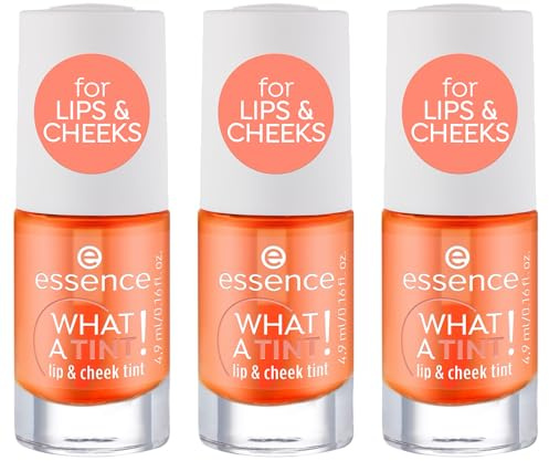 Essence WHAT A TINT! Set med 3 läppbläck och kind nr 03, orange, långvarig, omedelbart resultat, naturligt, veganskt, oljefritt, parabenfritt, nanopartikelfritt (3 x 4,9 ml)