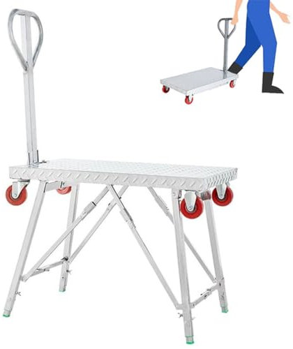 exproyzk Arbeitsbühne Gerüstbau, 3 in 1 Extra breites Gerüst, Gerüst/Leiterhocker/Wagen, Tragbare Werkbank für Heimdekoration, Wände streichen
