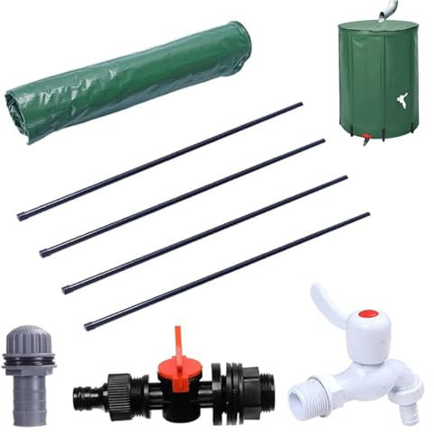 Jcasbdn Regenfass 50 l PVC, faltbar, Regenwassersammelfass mit Zapfen und Überlaufloch, Reißverschluss, fein versiegelt